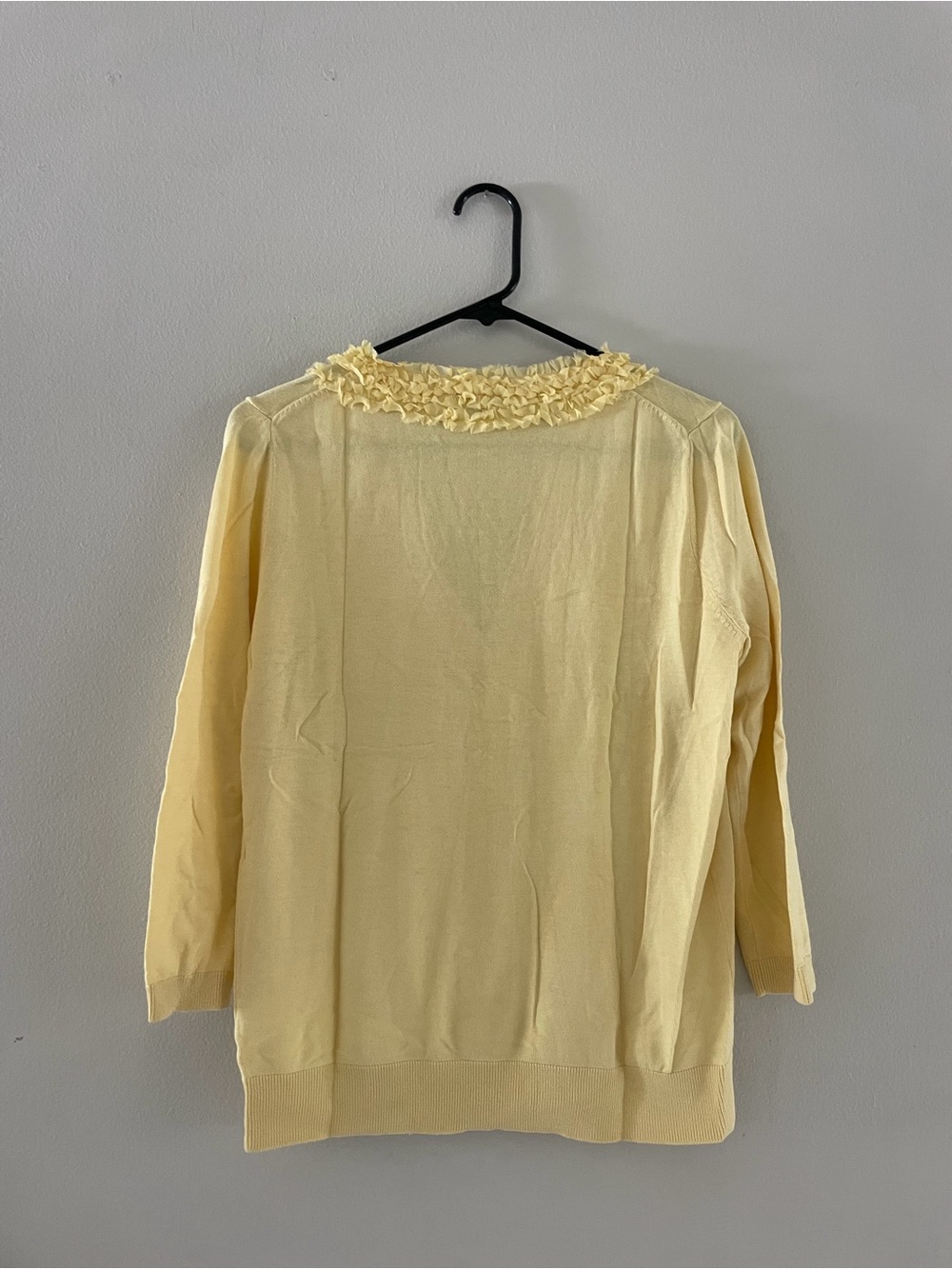 Talbots Pale Yellow Ruffle-Trim Button Front Cardigan - Picture 2 of 5